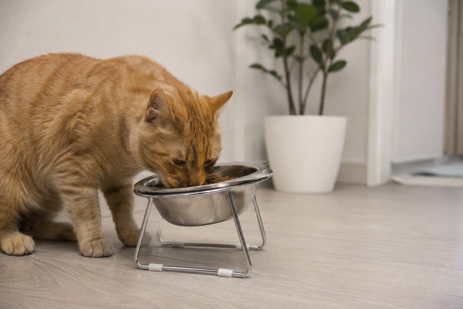 Comedero Elevado para Gatos de Acero Inoxidable 304 | Plato Antivómito con Inclinación de 15°