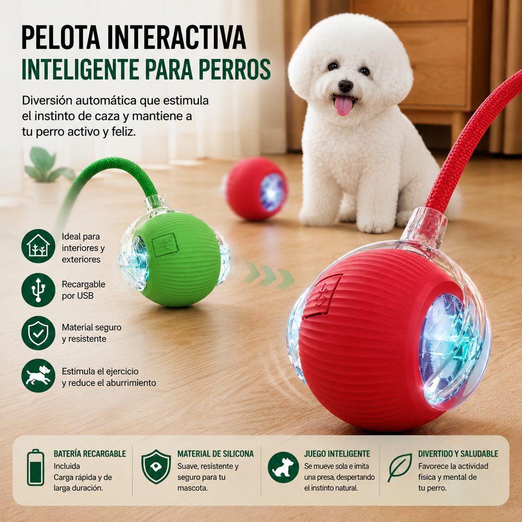 Pelota Interactiva Inteligente Recargable para Perros – Juguete Automático con Movimiento