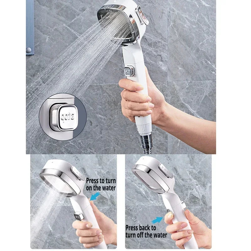Ducha de Alta Presión con Ahorro de Agua – Cabezal de 3 Modos Ajustables con Botón de Pausa